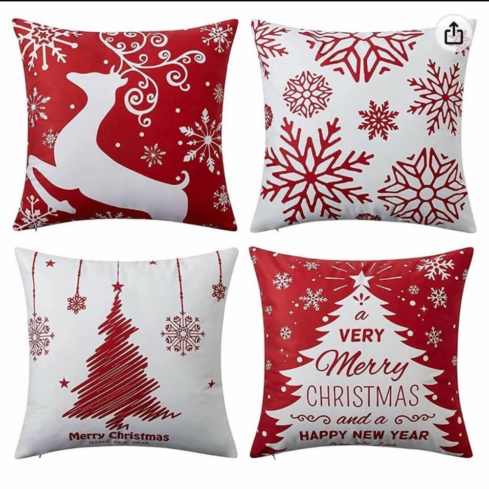NEW (NIP) Festive Red and White Christmas Pillow Covers (no inserts) 18” x 18”